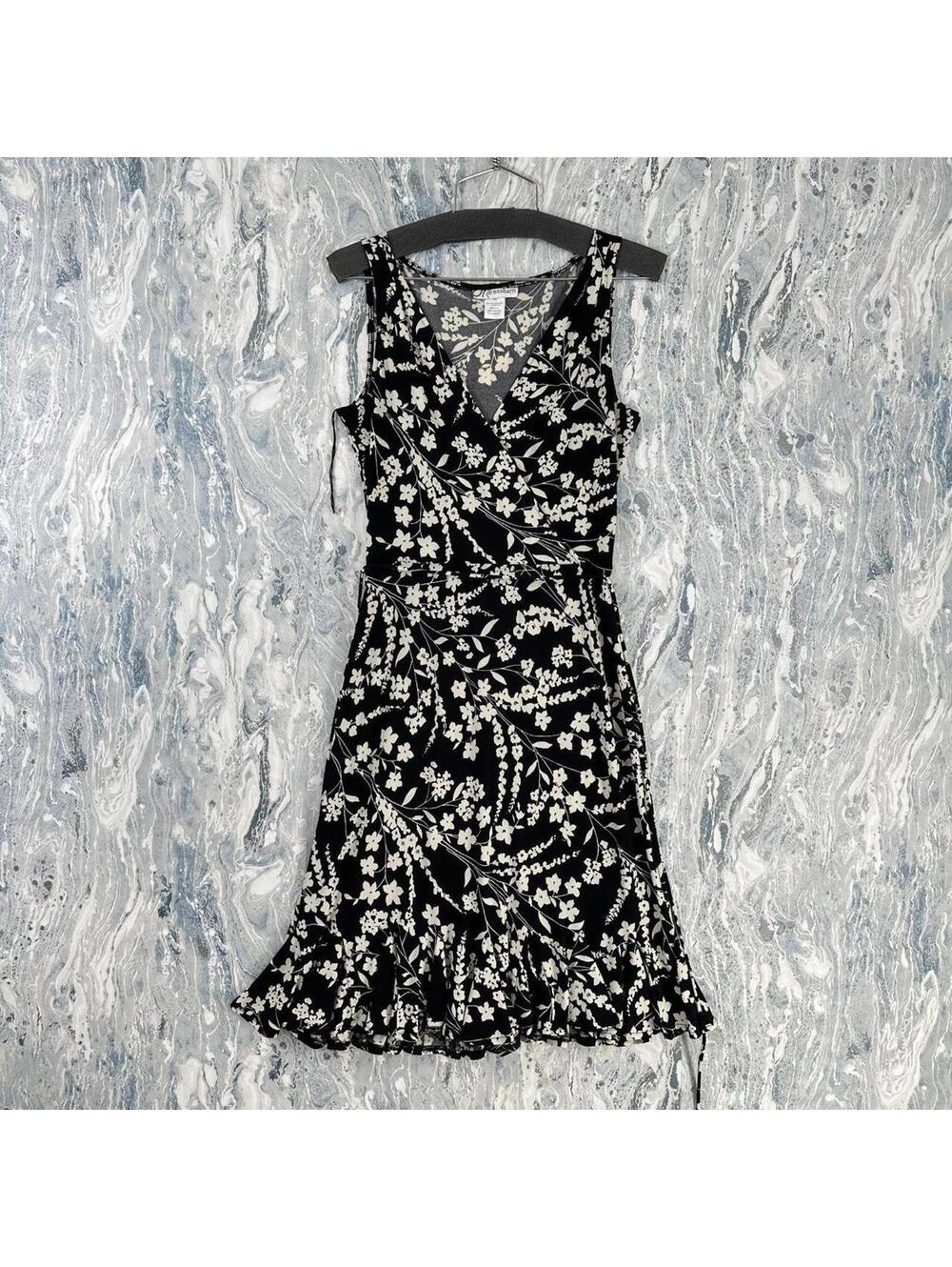 Vintage Preppy Boho Black Floral Sleeveless Dress Size 4 - Picture 3 of 7